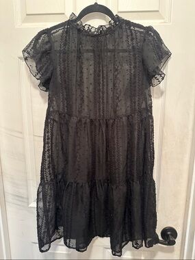 Sheer Black Tiered Embroidered Lace Whimsigoth Dress for Layering